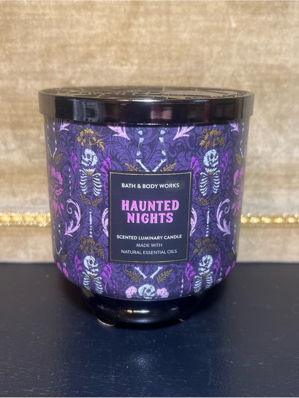 Bath & Body Works HAUNTED NIGHTS Candle 3-wick Halloween Web Lid New 14.5 Oz